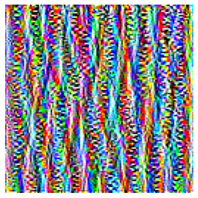 Vertical stripes of bright multicoloured shapes reminicient of rope.